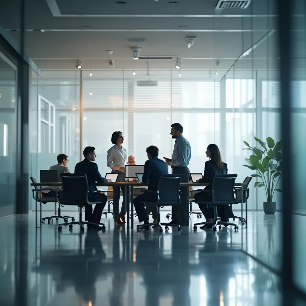 Equipo profesional de consultores trabajando en oficina moderna